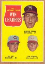 1962 Topps      058      NL Win Leaders-Warren Spahn-Joe Jay-Jim O Toole